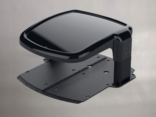 Auf diesem Bild ist die Mähroboter-Garage – eine schwarze Abdeckung für die Ladestation Pro 25 – deutlich zu sehen. 