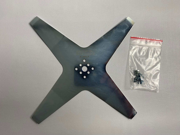 Auf diesem Bild ist das Mähroboter-Messer mit 18 cm Länge und 4 gebogenen Klingen für den Next X2 deutlich zu sehen.