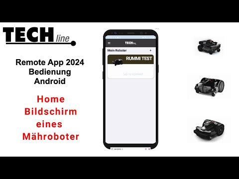 Das Video zeigt die Bedienung von Android Handys, mit der Remote App 2024. 
Auf Diesem Bild wird Android Handy gezeigt, auf der rechten Seite sind 
3 schwarze Modelle von Mähroboter.